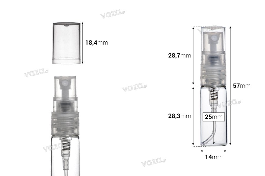 Γυάλινο μπουκαλάκι με σπρέυ για αρώματα 3 ml με πλαστικό καπάκι