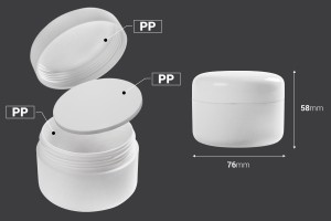 Vasetto bianco in plastica da 100 ml, a doppio fondo con tappo in plastica.-εικόνα_διαστάσεις
