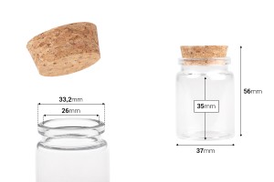 Faveur en forme de petite bouteille de 40 ml avec bouchon pour mariage et baptême 37 x 56 mm - 12 pcs-εικόνα_διαστάσεις