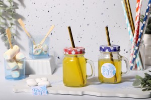 Βάζο γυάλινο με χερούλι 100ml και μεταλλικό καπάκι με τρύπα για καλαμάκι-3