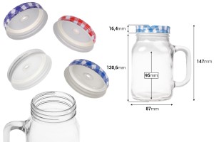 Bocal avec poignée de 550ml avec couvercle en métal et trou pour paille pour jus d'orange, cocktail, café-2
