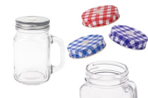 Bocal avec poignée de 450ml avec couvercle en métal et trou pour la paille