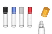 Φιάλη γυάλινη Rollon 10 ml διάφανη με γυάλινη μπίλια και καπάκι με ασημί ρίγα