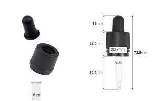 Compte-gouttes de 10 ml avec sécurité CRC, pipette en MAT noir et graduation - convient pour la cigarette électronique (emballage individuel)-εικόνα_διαστάσεις