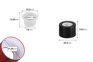 Kapak alumini për aromatizues ambienti PP28 me hapje për sticks dhe tapë në ngjyra të ndryshme-εικόνα_διαστάσεις