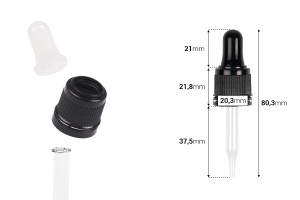 Pikatore 15 ml me kapak sigurie të ngushtë në ngjyrë të zezë dhe pipetë të zezë ose transparente – në paketim individual-imazh_dimensione