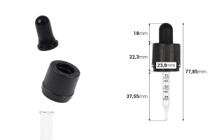 Pipettenmontur 15ml mit Spitze, CRC Sicherheitsverschluss und Skala geeignet für Liquidflaschen- schwarzer oder schwarzer matt Gummi-εικόνα_διαστάσεις