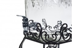 Bocal carré en verre gaufré avec couvercle, robinet et support métallique 10litres 200 x 200 x 480 mm