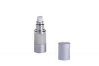 Airless bottle for cream 15 ml with plastic, semi-transparent body, aluminum cap and base in silver color
