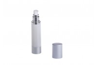 Airless bottle for cream 50 ml with plastic, semi-transparent body, aluminum cap and base in silver color