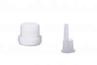 White plastic child-resistant cap with dropper insert and PP18 finish - available in a package with 50 pcs