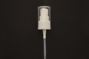 Plastic cream dispenser pump with transparent overcap and PP20 finish.-4
