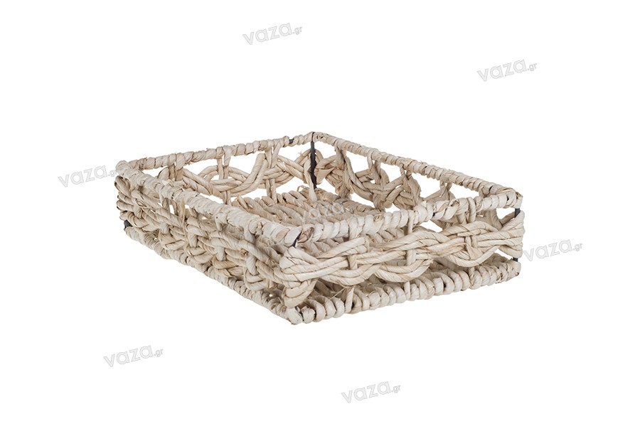 Καλάθι ψάθινο ορθογώνιο με μεταλλικό σκελετό, πλεκτό με επένδυση από καλάμι - 300x200x68