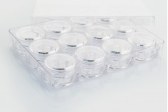 Borcan pătrat 5ml, acrilic, transparent, cu capac transparent, pentru creme, în pachet acrilic 12 bucăți