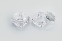 Square transparent acrylic cream jar 5 ml with transparent cap in packages of 12 pieces
