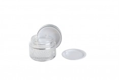 Flacon de sticlă de 50 ml pentru 50 ml cremă cu capac din aluminiu din argint, capac intern pe capac și plastic din recipient