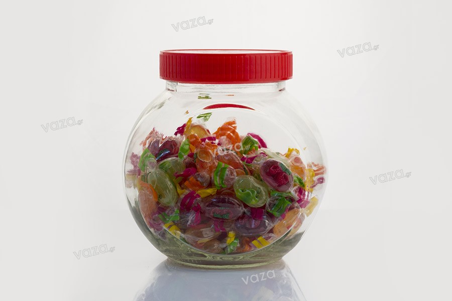 Bocal en verre de 1400ml pour épices ou bonbons avec couvercle rouge