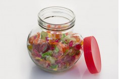 Bocal en verre de 1400ml pour épices ou bonbons avec couvercle rouge