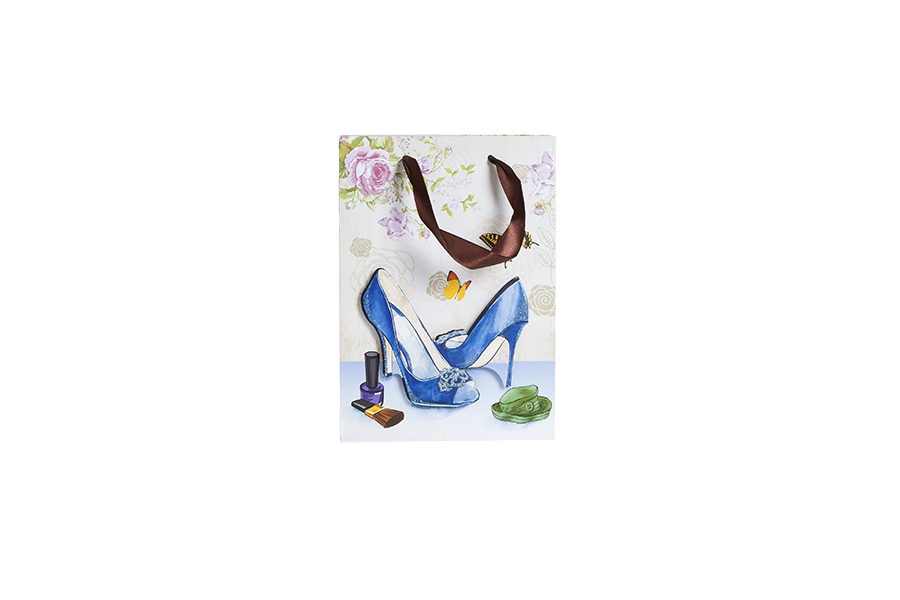 Papiertüte 3D, Muster 'Blaue Pumps'', Papiertüte 3D, Muster 'Blaue Pumps'',