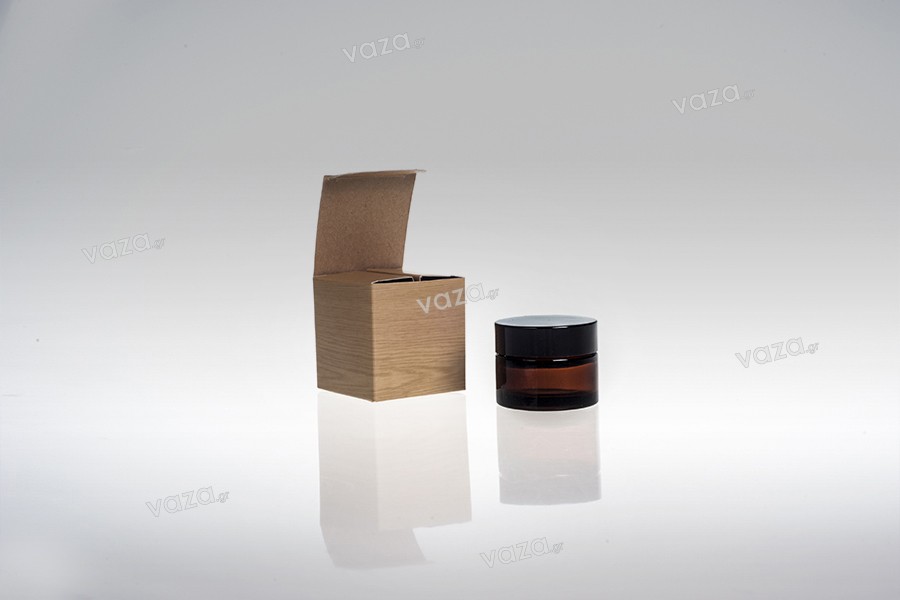 Paper box in printed wood-like pattern for caramel colored jar, in size 30ml and 50ml, 58x58x62 mm - 50 pcs