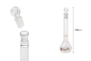 Γυάλινη ογκομετρική φιάλη 25 ml με γυάλινο πώμα-εικόνα_διαστάσεις