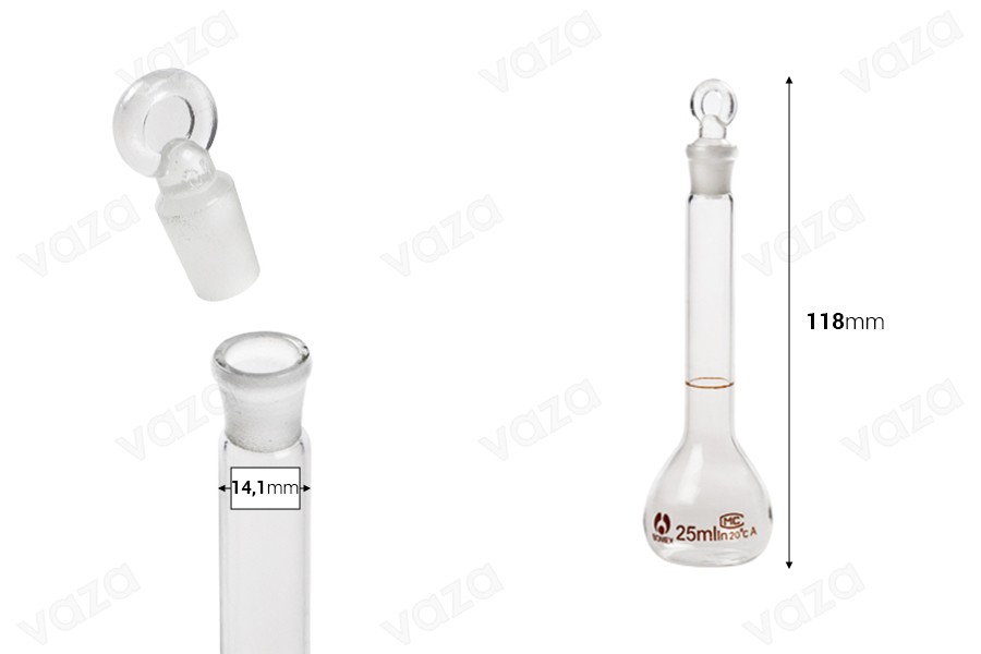 Γυάλινη ογκομετρική φιάλη 25 ml με γυάλινο πώμα-εικόνα_διαστάσεις