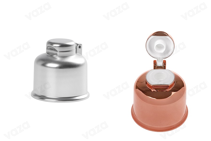 Couvercle en plastique flip top PP24 avec revêtement aluminium en couleurs UV Couvercle en plastique flip top PP24 avec revêtement aluminium en couleurs UV-photo_produit