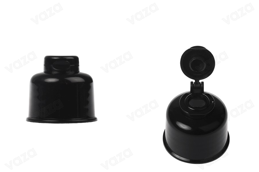 Plastic flip top cap PP24 in black color Plastic flip top cap PP24 in black color-image_product