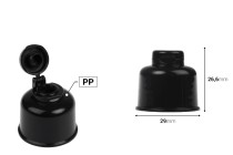 Καπάκι πλαστικό flip top PP24 σε μαύρο χρώμα-εικόνα_διαστάσεις