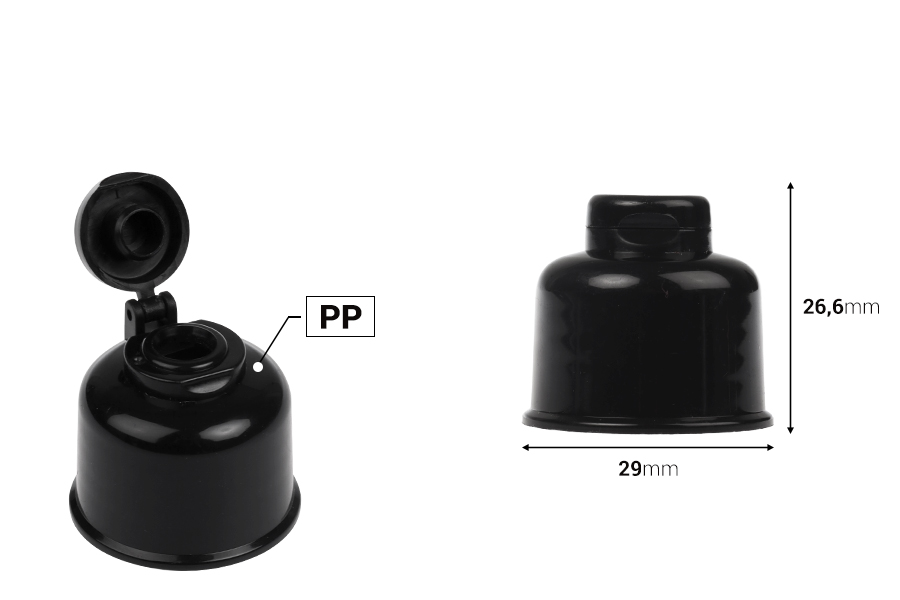 Καπάκι πλαστικό flip top PP24 σε μαύρο χρώμα-εικόνα_διαστάσεις