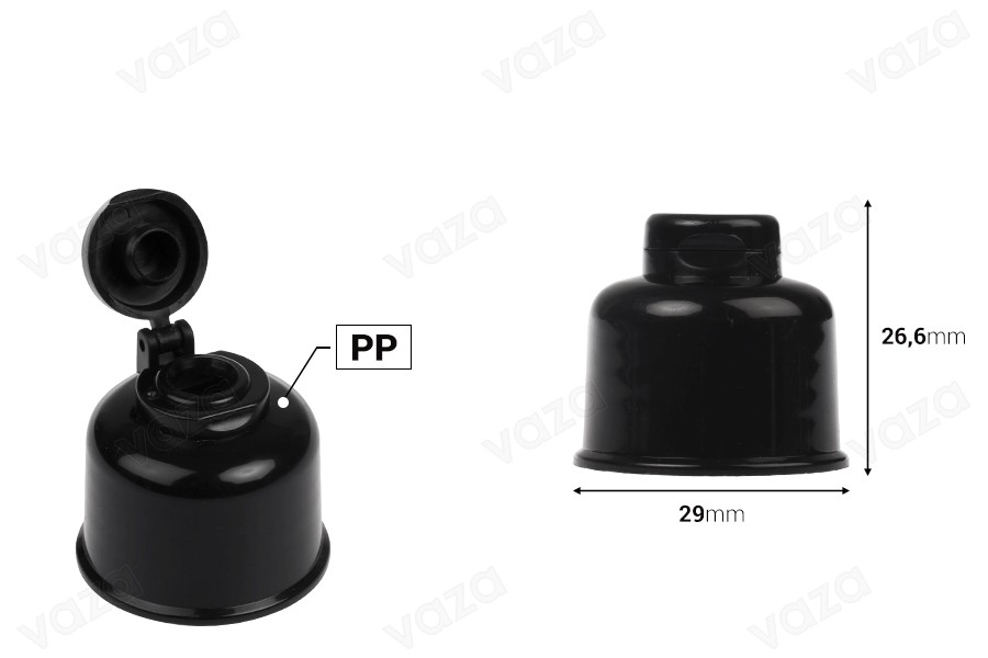 Plastic flip top cap PP24 in black color Plastic flip top cap PP24 in black color-image_dimensions