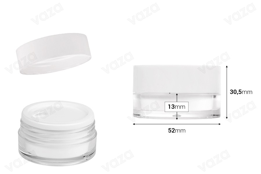 25 ml acrylic jar in white color with internal gasket on the lid and plastic on the jar-image_dimensions
