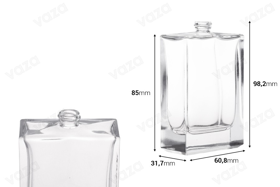Rechteckige 70-ml-Parfümflasche aus Glas 15/400 Rechteckige 70-ml-Parfümflasche aus Glas 15/400-bildabmessungen