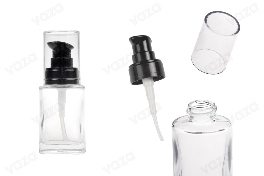 Μπουκαλάκι γυάλινο για κρέμα 30 ml με πλαστική μαύρη αντλία και διάφανο καπάκι Μπουκαλάκι γυάλινο για κρέμα 30 ml με πλαστική μαύρη αντλία και διάφανο καπάκι-εικόνα_προϊοντική