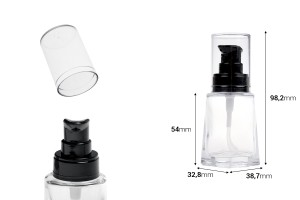Cremespender aus Glas 30ml mit schwarzer Pumpe und transparentem Deckel-εικόνα_διαστάσεις