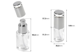 30ml transparent glass bottle with silver dispenser pump and cap-image_dimensions