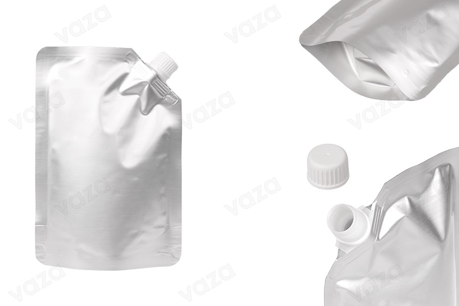Συσκευασία (ασκός) αλουμινίου τύπου Doy Pack 500 ml με πλαϊνό λευκό καπάκι ασφαλείας - 50 τμχ-εικόνα_προϊοντική