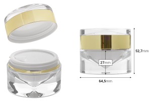 Pot de luxe en acrylique à double fond transparent et doré de 30 ml pour crème, avec couvercle en acrylique et joint en plastique-εικόνα_διαστάσεις