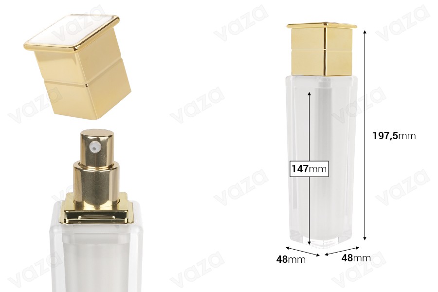 Flacone acrilico di lusso da 100 ml in colore perla con pompa per crema e tappo Flacone acrilico di lusso da 100 ml in colore perla con pompa per crema e tappo-dimensioni_immagine