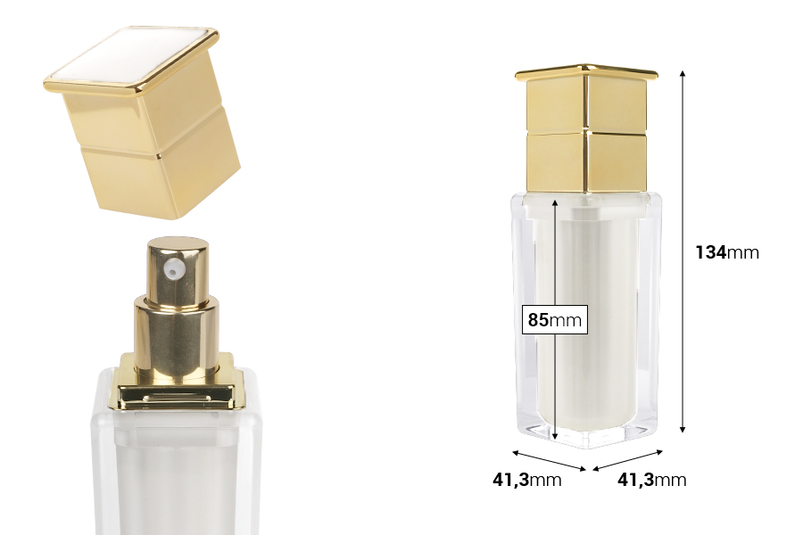 Luxury acrylic bottle 30 ml in pearl color with cream pump and cap