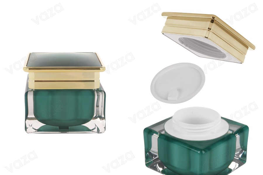 Luxury acrylic jar 30 ml for cream in emerald color with plastic gasket Luxury acrylic jar 30 ml for cream in emerald color with plastic gasket-image_product