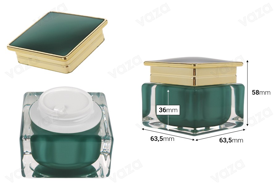Luxury acrylic jar 30 ml for cream in emerald color with plastic gasket Luxury acrylic jar 30 ml for cream in emerald color with plastic gasket-image_dimensions