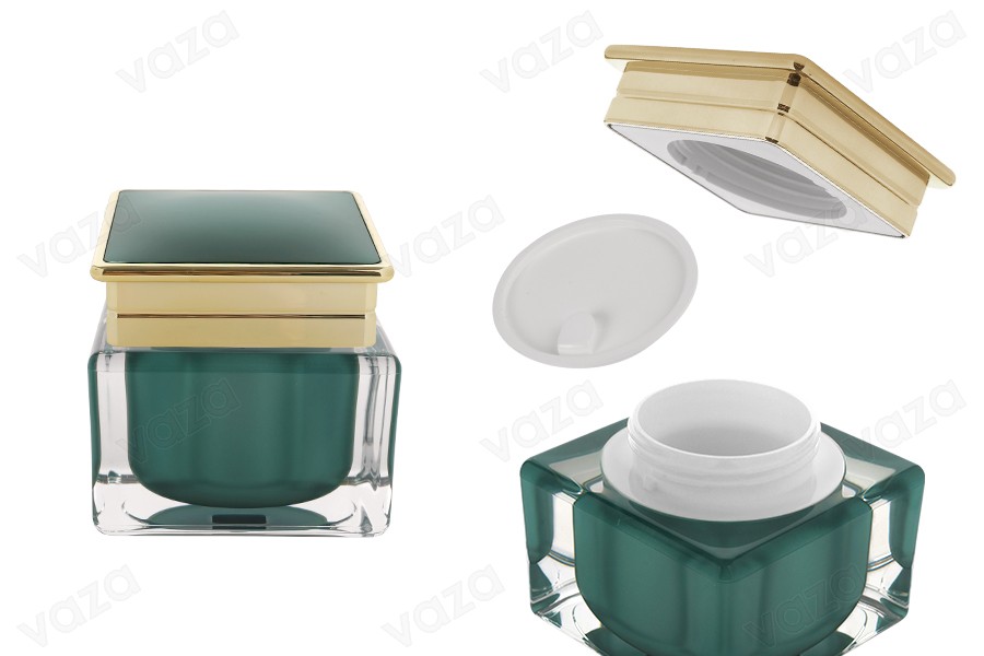 Luxury acrylic jar 50 ml for cream in emerald color with plastic gasket Luxury acrylic jar 50 ml for cream in emerald color with plastic gasket-image_product