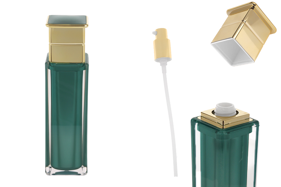 Shishe luksoze akrilike 100 ml në ngjyrë smeraldi me pompë kremi dhe kapak    -imazh_produkt