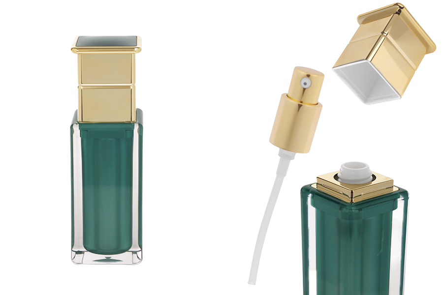 Luxuriöse Acrylflasche 30 ml in Smaragdfarbe mit Cremepumpe und Verschluss