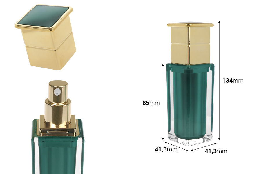Luxuriöse Acrylflasche 30 ml in Smaragdfarbe mit Cremepumpe und Verschluss