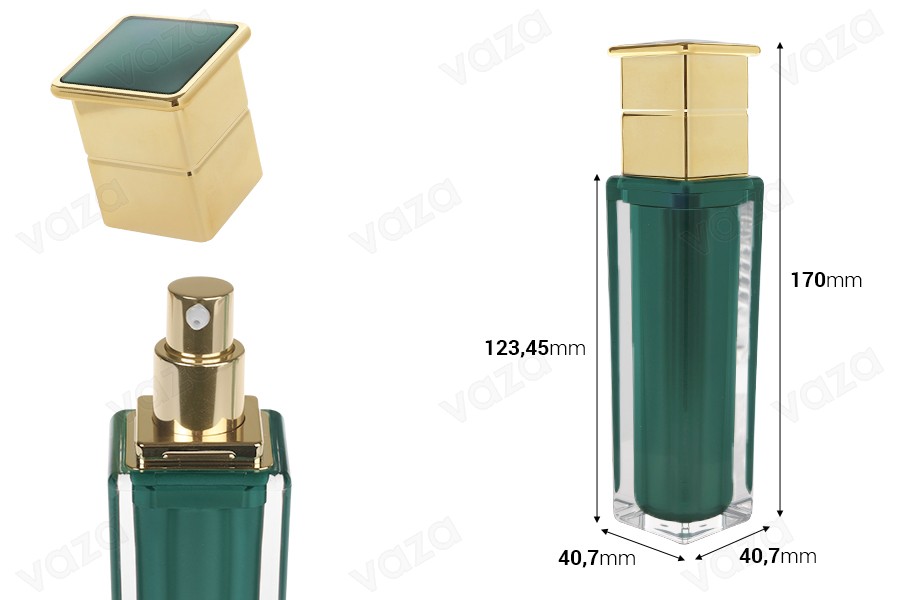 Luxuriöse Acrylflasche 50 ml in Smaragdfarbe mit Cremepumpe und Verschluss Luxuriöse Acrylflasche 50 ml in Smaragdfarbe mit Cremepumpe und Verschluss-bildabmessungen