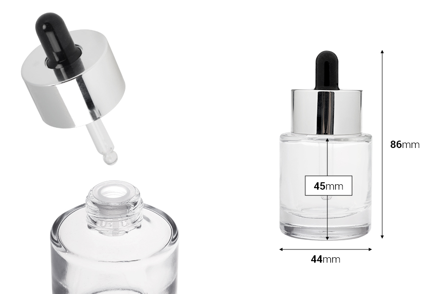 30 ml clear glass bottle with dropper and drainer-image_dimensions