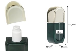 Γυάλινο μπουκάλι 40 ml σε πράσινο ματ χρώμα με λευκή αντλία και χρυσό καπάκι-εικόνα_διαστάσεις
