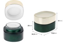 50 ml Glasbehälter in mattgrüner Farbe mit goldenem Deckel (mit Innendichtung) und Kunststoffdichtung-bildabmessungen